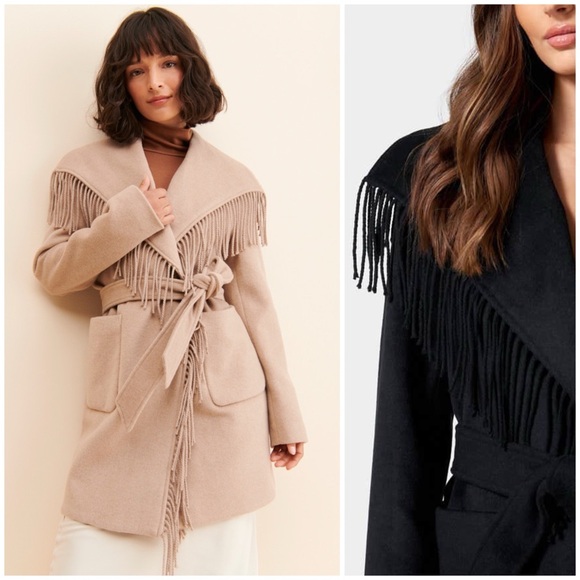 Badgley Mischka Jackets & Blazers - Badgley Mischka ~ Fringe Wool Coat